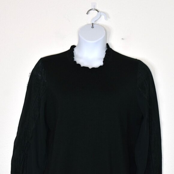 Adrianna Papell Mock Neck Sweater Sz XL Sheer Sleeves Lace Whimsigoth Victorian - Picture 2 of 16